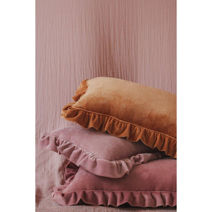 Zacht Fluwelen Kussen met Ruches - Licht Pastel Roze