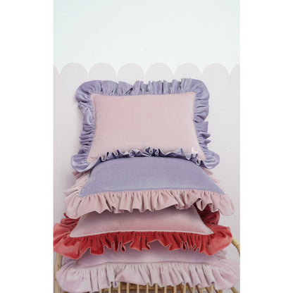 Zacht Fluwelen Kussen met Ruches - Pink Latte