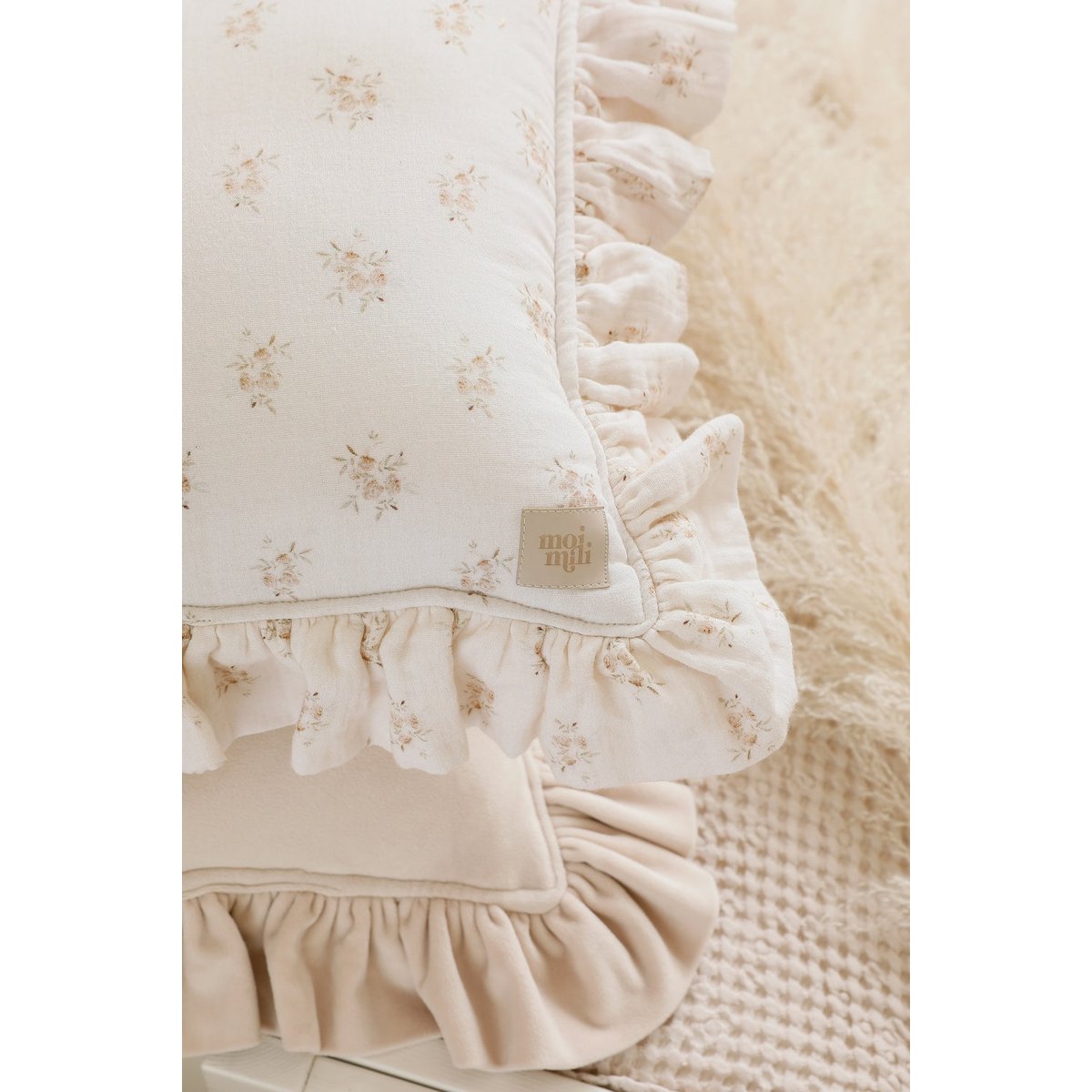 Mousseline Kussen met Ruches - Boho Flowers