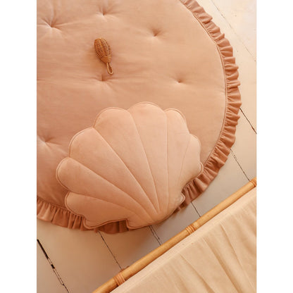 Fluwelen Rond Vloerkleed met Franjes - Latte