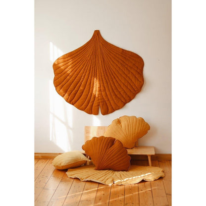 Linnen Ginkgo Bladkussen - Caramel