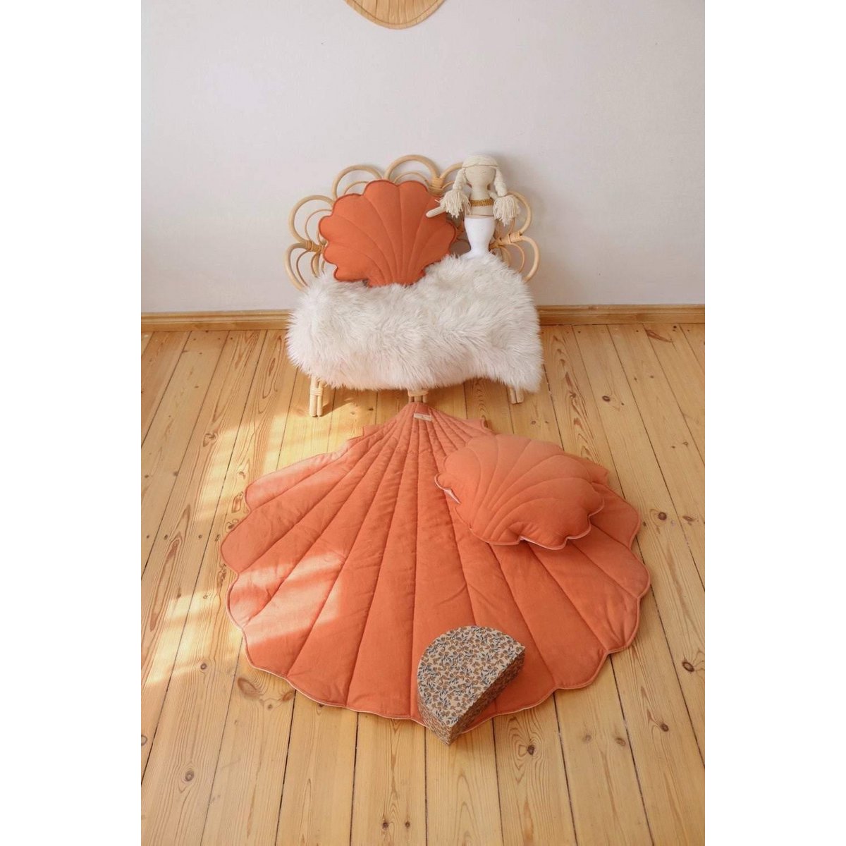 Linnen Schelp Vloerkleed - Papaya