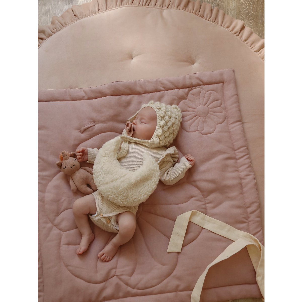 Fluwelen Rond Vloerkleed met Franjes - Latte