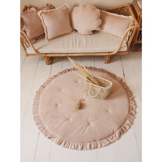 Fluwelen Rond Vloerkleed met Franjes - Latte