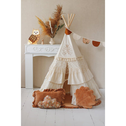 Fluwelen Rond Vloerkleed met Franjes - Caramel