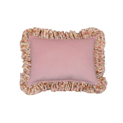 Zacht Fluwelen Kussen met Ruches - Pink Garden