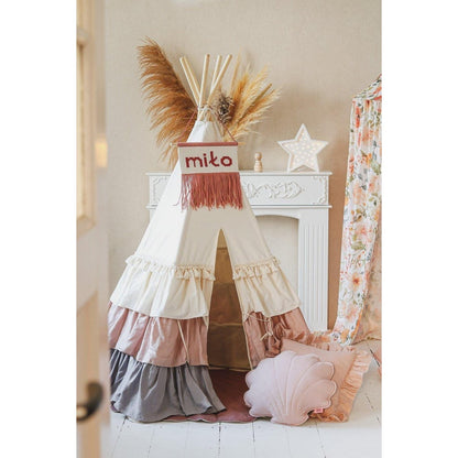 Tipi Speeltent inclusief Schelpmattenset - Powder Frills/Powder Pink met Ruches