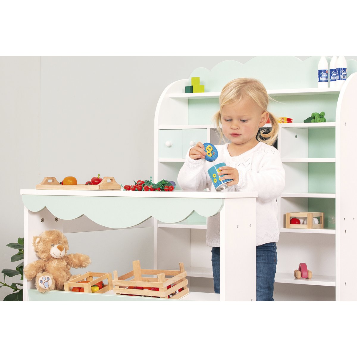 Houten Marktkraam Wilma - Wit/Pastelgroen