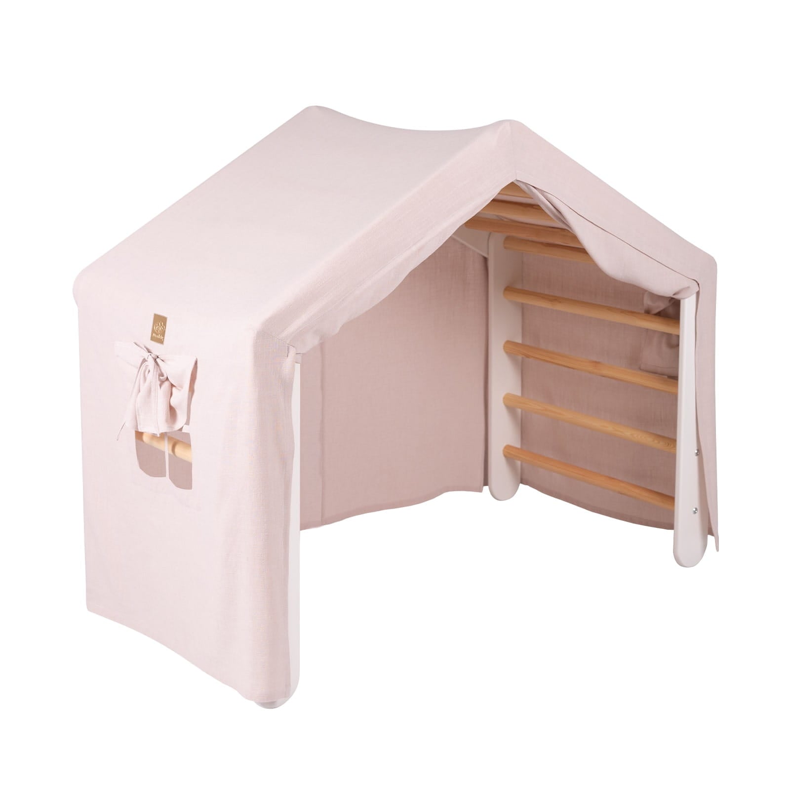 Groot Montessori Klimrek met Roze Tentdoek met Gordijnen