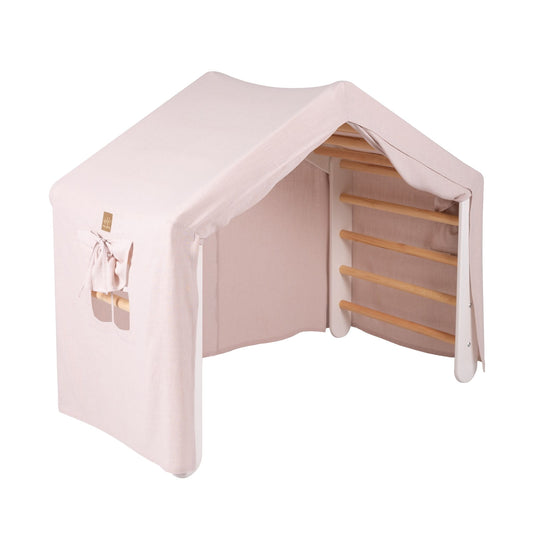 Groot Montessori Klimrek met Roze Tentdoek met Gordijnen