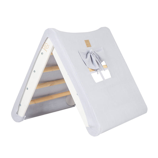 Houten Klimladder en Huis voor Kinderen - met Blauw/Grijs Tentdoek
