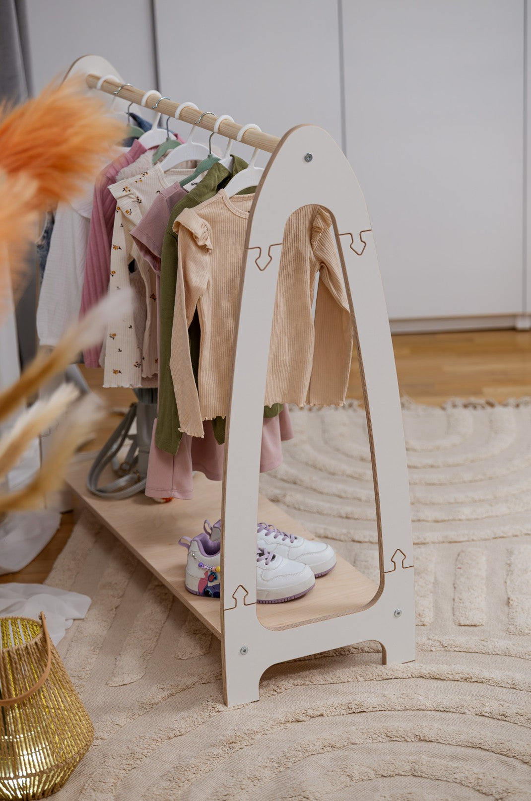 Kledingrek voor Kinderen - Natuurlijk Hout/Wit - Groot Model