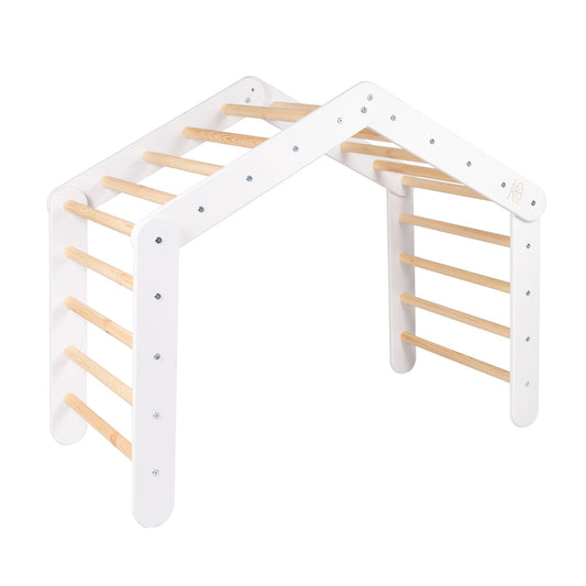 Montessori Driehoekige Klimladder/Klimhuisje - Natuurlijk Hout/Wit