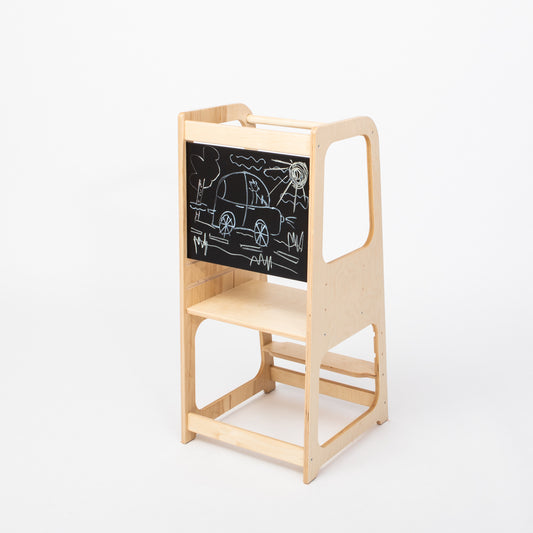 Montessori House Bed Keukentoren met Krijtbord - Natuurlijk Hout