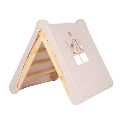 Montessori Houten Klimladder en Huis voor Kinderen - Hout met Roze Tentdoek
