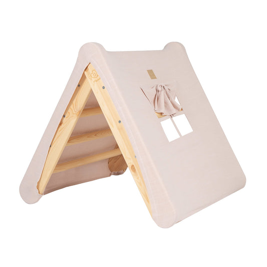 Montessori Houten Klimladder en Huis voor Kinderen - Hout met Roze Tentdoek