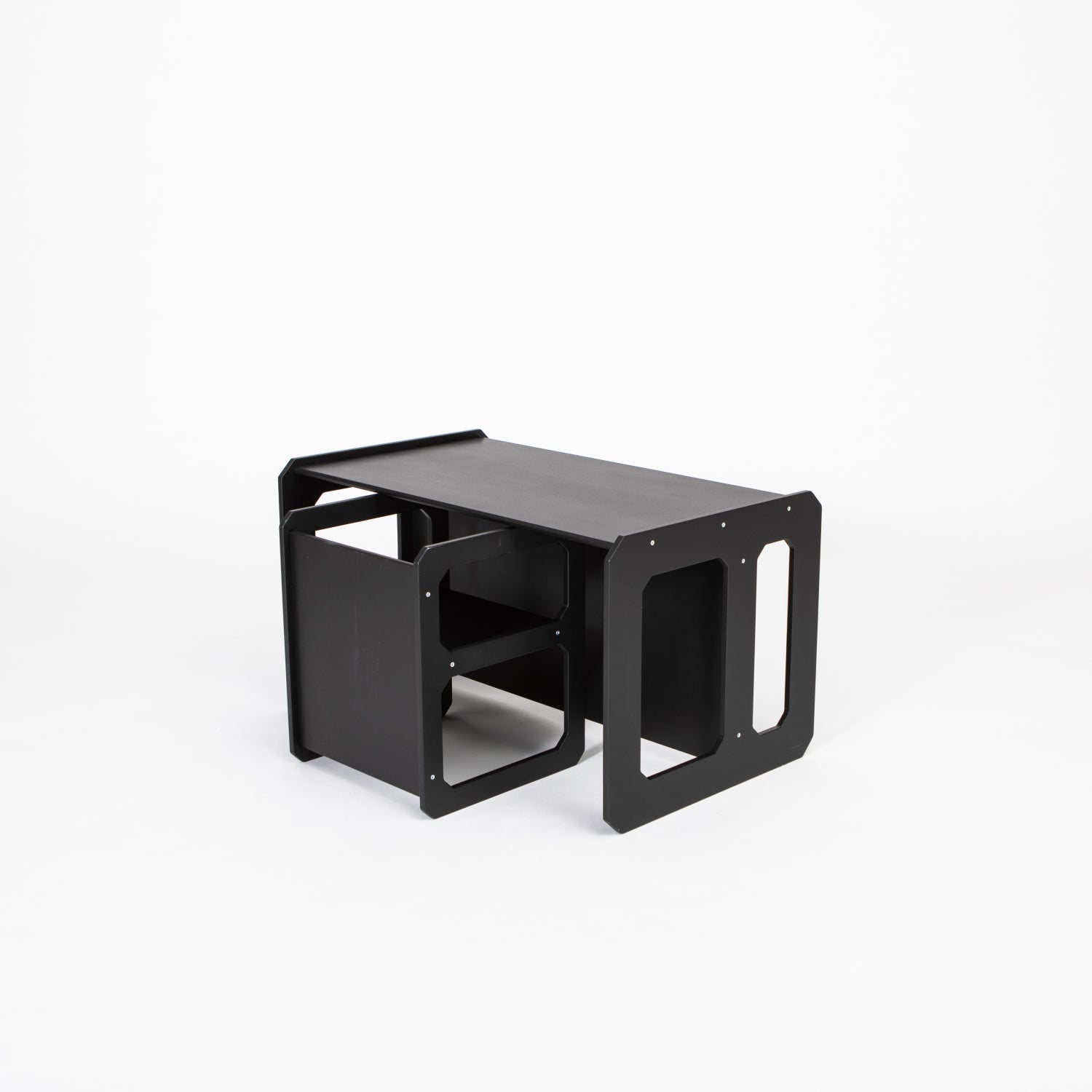 Montessori Kindertafel en Bank Set met 1 Stoel - Zwart