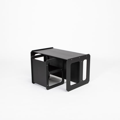 Montessori Kindertafel en Bank Set met 1 Stoel - Zwart