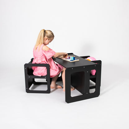 Montessori Kindertafel en Bank Set met 2 Stoelen - Zwart