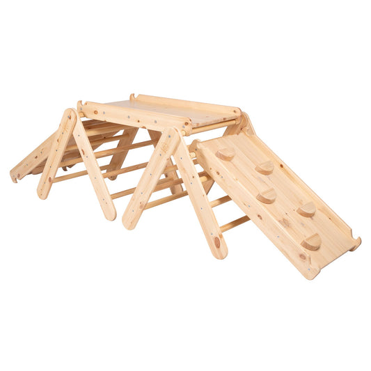 Montessori Klimrek Set met Glijbaan - Houten Speeltuin Natuurlijk Hout