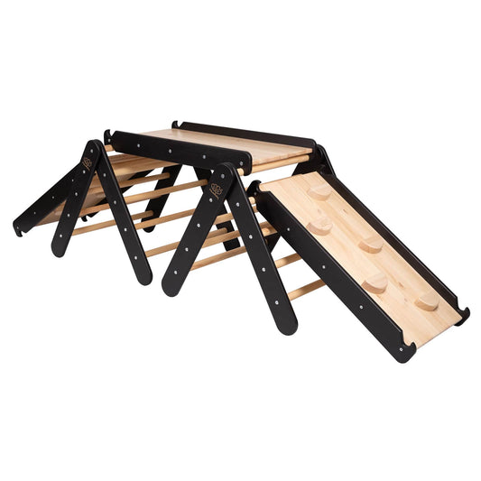 Montessori Klimrek Set met Glijbaan - Houten Speeltuin Zwart