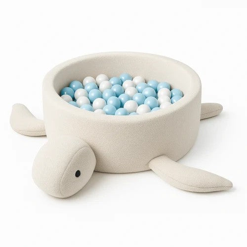 Ronde Schildpad Ballenbak met 200 stuks Wit/Blauwe kleurige ballen - Wit