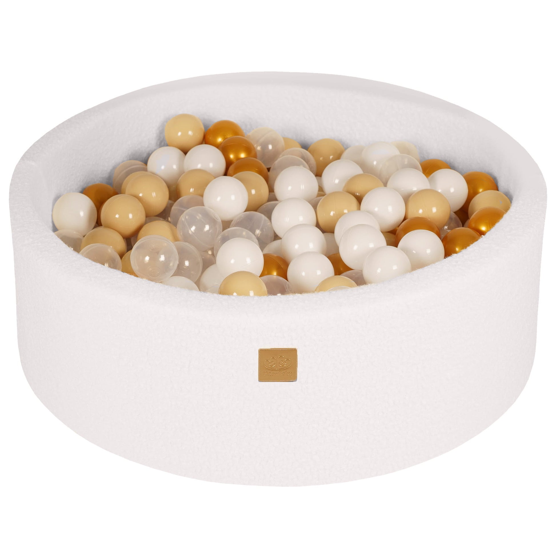 Ronde ballenbak met 200 stuks Goud/Beige/Wit/Transparant kleurige ballen, 90x30cm - Wit Boucle