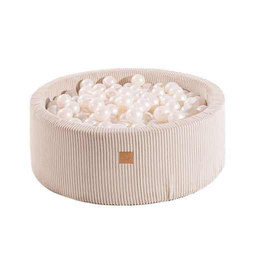 Ronde ballenbak met 200 stuks Parel kleurige ballen, 90x30cm - Velvet Ecru