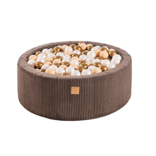 Ronde ballenbak met 200 stuks Wit/Koper kleurige ballen, 90x30cm - Stijlvol Bruin