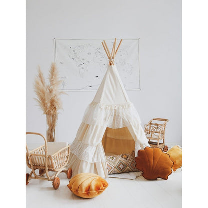 Tipi Speeltent inclusief Bladmat - Shabby Chic White met Ruches