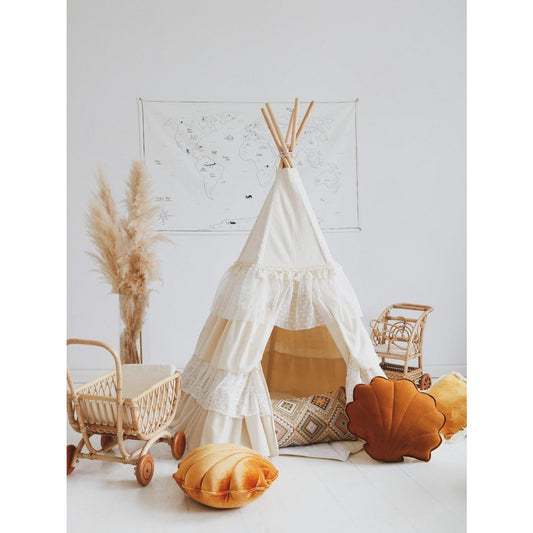 Tipi Speeltent inclusief Bladmat - Shabby Chic White met Ruches