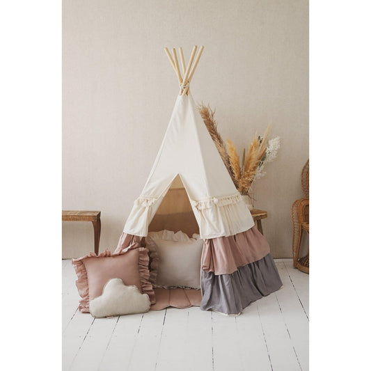 Tipi Speeltent inclusief Schelpmattenset - Powder Frills/Powder Pink met Ruches