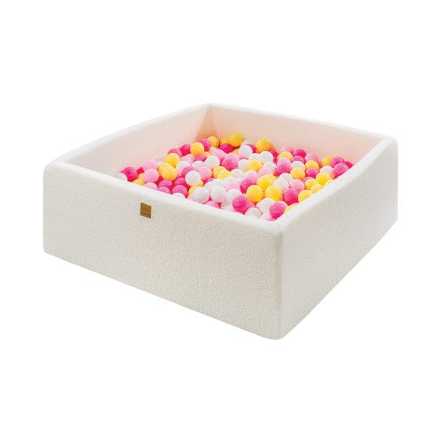 Vierkante ballenbak met 400 stuks Wit/Roze/Geel kleurige Ballen 110x110x40cm