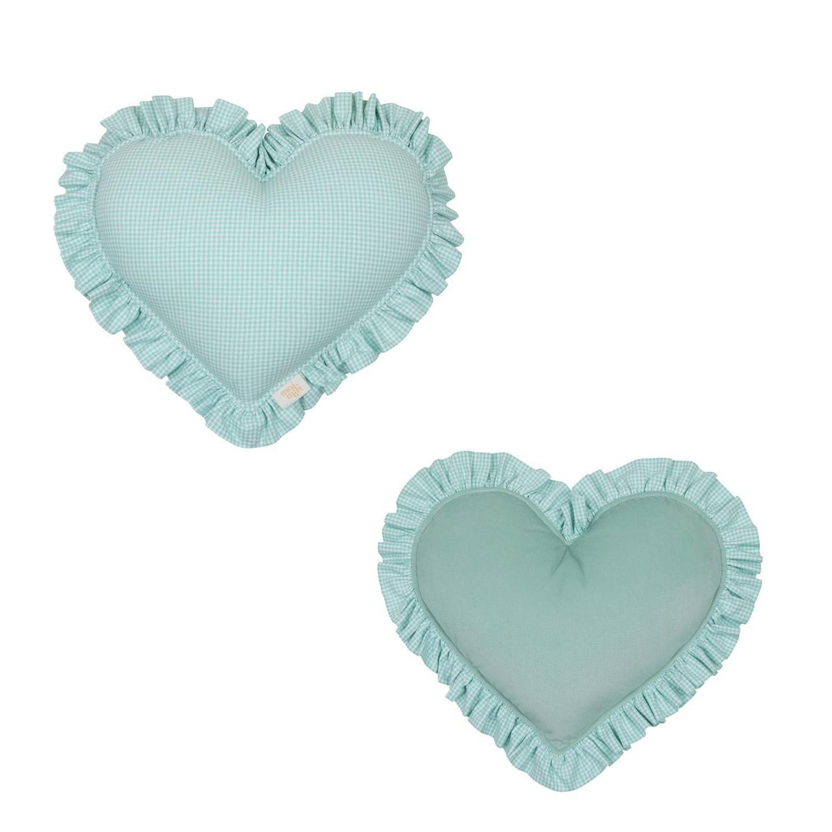 Dubbelzijdig Hartkussen met Ruches - Pastel Munt Geruit