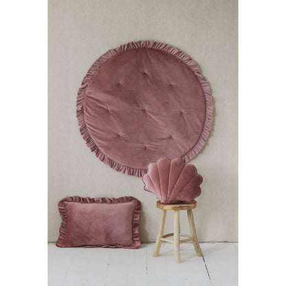 Fluwelen Rond Vloerkleed met Franjes - Dirty Pink