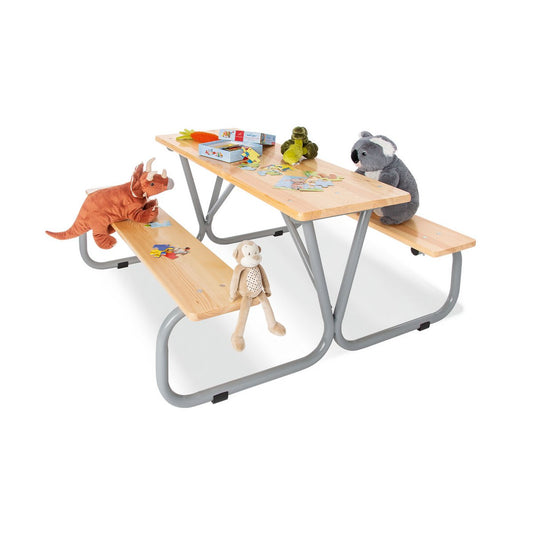 Pinolino Michel Kinderpicknickbank voor 6 kinderen – massief grenenhout met grijs frame